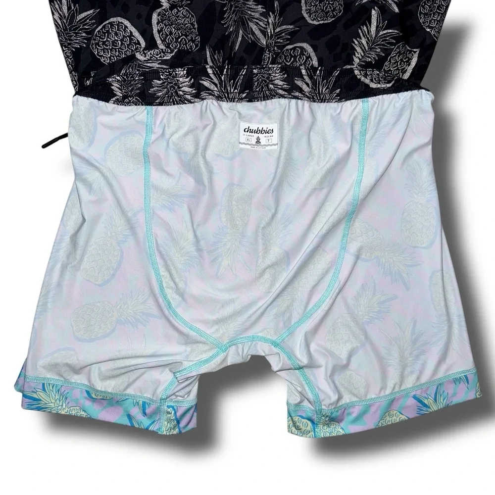 CHUBBIES Swim Shorts Men XL Black Reflective Pineapple Lined 7'' Trunks Drawcord